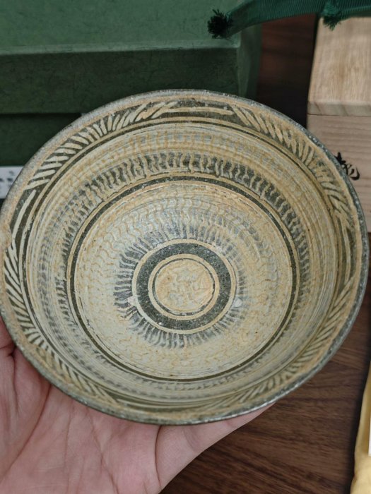 日本中古三島手茶碗·播州相生焼·那波翔英作品，全新原盒附布袋，嚴選