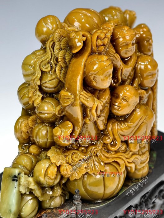 壽山石】四大印章石之首“壽山石”滿工雕刻“多子多福-鬧春圖”人物紋擺件