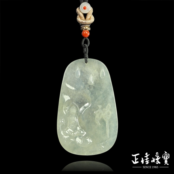 【正佳珠寶】翡翠 高品玻璃種清綠 禪修悟道 22g 天然A貨翡翠吊墜