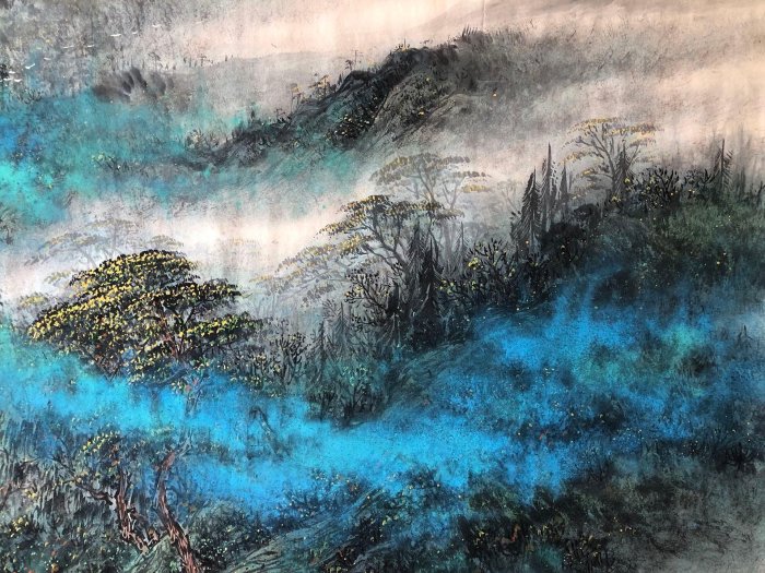 Z120【吳冠中】風景，八尺橫幅純手繪作品尺寸約239*100釐米未裝裱，帶