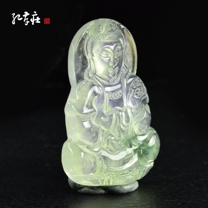 冰種玻璃翠 觀音墜【紀孝莊】100910老坑冰種玻璃翠檸光粉紫彩強放光觀音墜 5.2x3.7x0.7cm 重26.7g