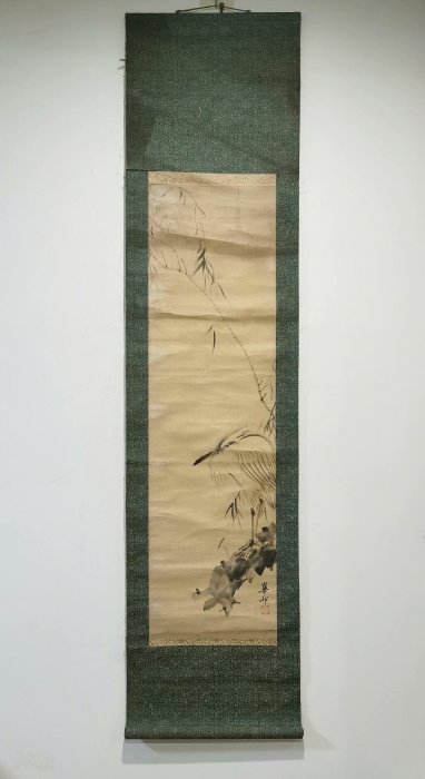 嚴選日本著名畫家鈴木華邨《白鷺圖》手繪紙本立軸，尺規108cm 水墨黑白