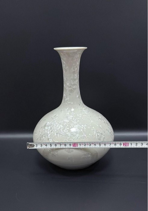 前田喜代范創作日本五雲窯結晶釉花瓶，大尺寸全新品，附陶歷與原木盒