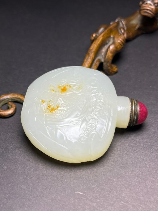 舊藏和田玉明清老少同樂鼻煙壺尺寸60×16×53mm 重74克1800 【玖先生