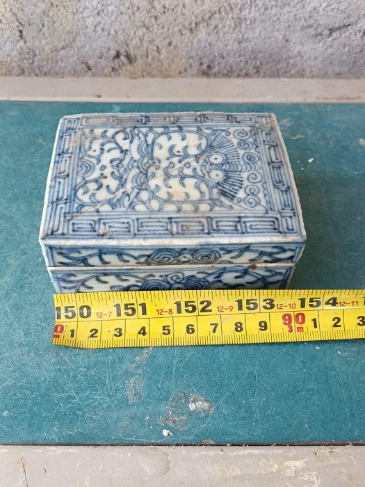 清中期嚴選青花印泥盒，蓋微損可修，器形優美，品相詳實，拍後無換無退