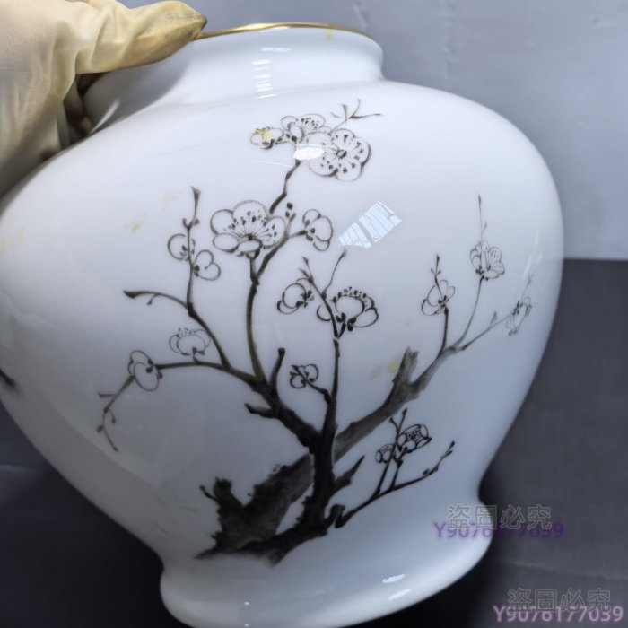 日本Okura大倉陶園1982年限定款百木春夫梅紋限定款花瓶藏品老貨舊藏