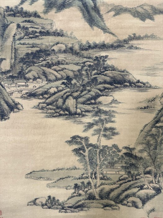 MG04【王原祁】山水，三尺做舊紙本中堂畫，裝裱尺寸:65*170cm，畫芯