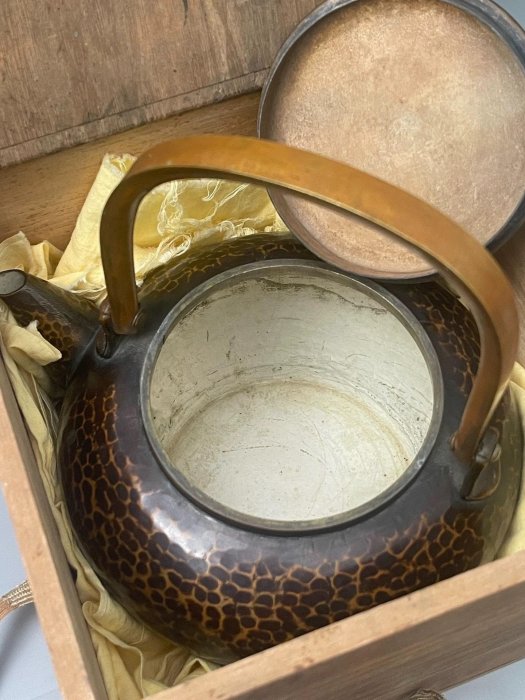 時代物銅器、小壺 稀有明治時期老銅壺黃銅槌目湯沸高端御用堂口高尾家手制舊藏回流