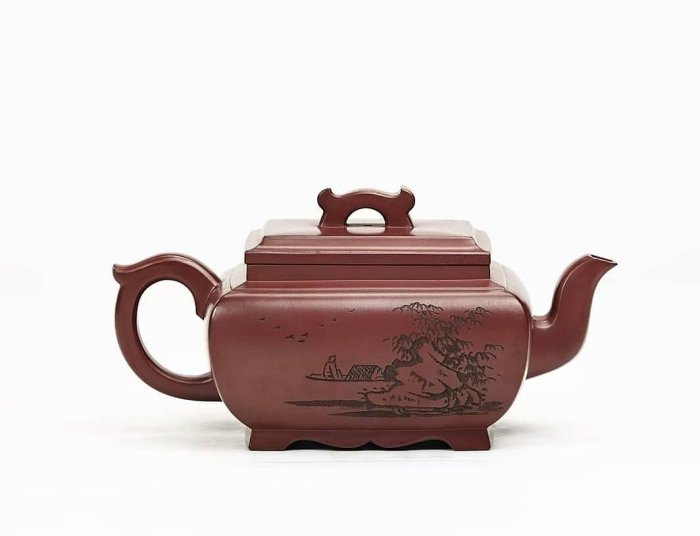 宜興紫砂の鉢  盆栽鉢  植木鉢   紫泥  芸術品  早期物P6C 多藝多]四方橋鼎 400cc 宜興紫砂原礦老紫泥 中國高級工藝師 王宙元全
