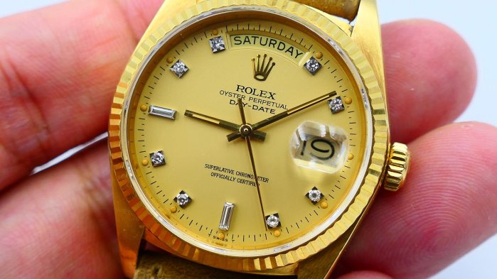 【美好時光】1985年份勞力士ROLEX 18038 Daydate特殊特殊黃袍十鑽面（非傳統金面）超美品 （ 1803 18238 118238參考）
