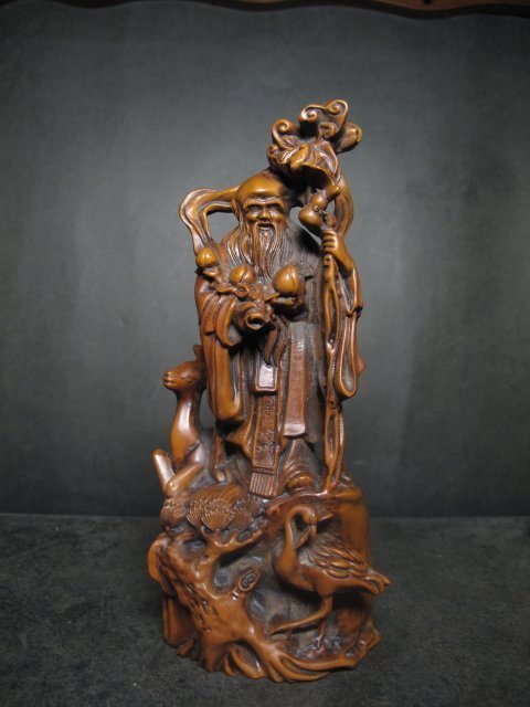 黄楊木 木彫り  純手作り.福禄寿 Q版O 黄楊木 木彫り 純手作り.福禄寿 Q版O