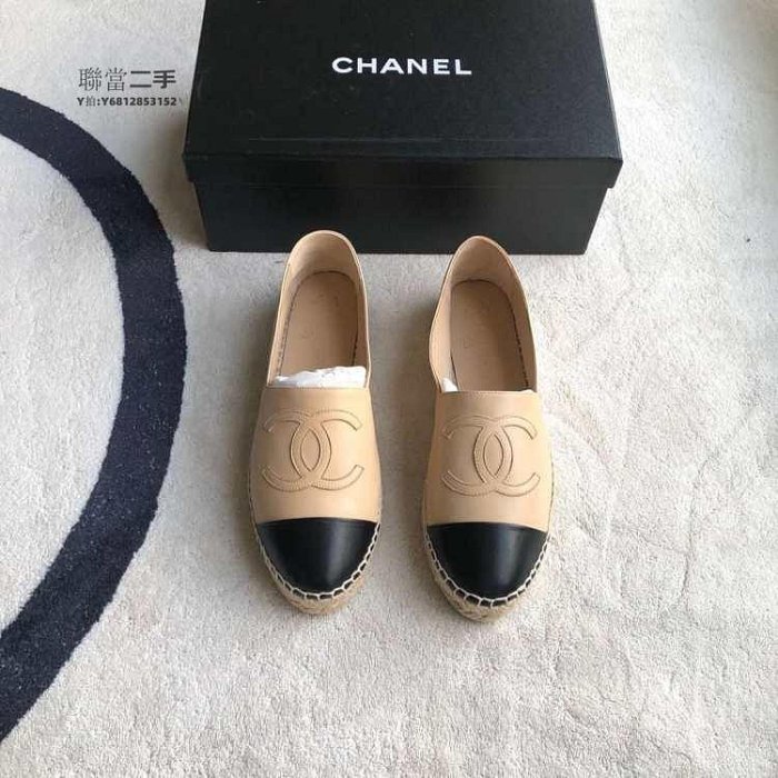 全新CHANEL 小羊皮漁夫鞋 鉛筆鞋 草編鞋 黑/淺米駝配色  百搭 經典色 現貨