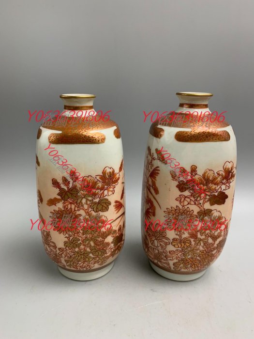 日本拍回明治時期九谷鏑木九谷燒鏑木制赤繪描金滿工菊草回流舊藏古董