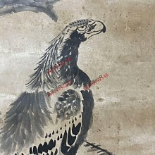 八大山人鷹圖，尺寸94×43厘米，紙本水墨，畫工精湛畫面兩只雄鷹盤桓枝