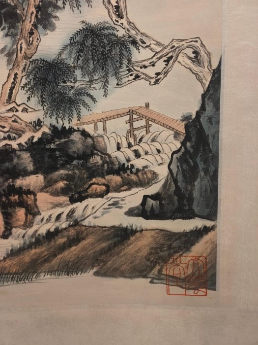 張大千近代精品山水卷軸，宣紙畫芯，妥善保存個人收藏閒置字畫，近現代