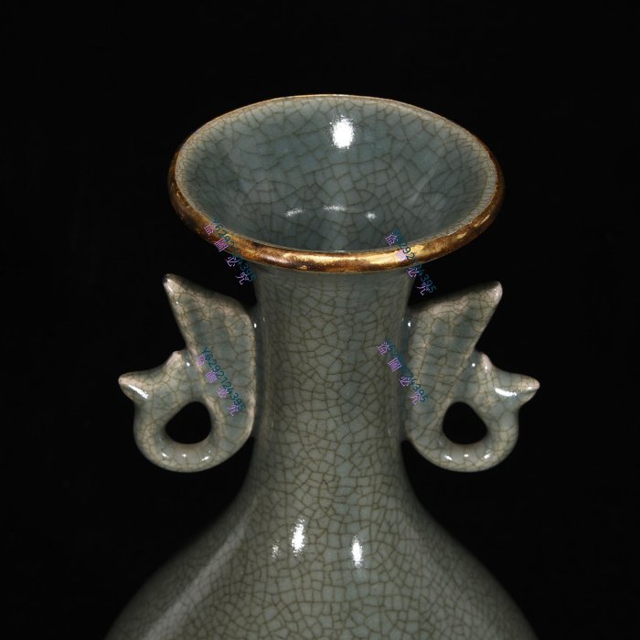 PG629. 中国古玩 唐代 褐釉 陽刻花文 龍双耳瓶 高さ44.5cm / 陶器陶芸