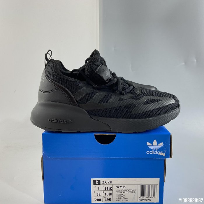 adidas ZX 2K Boost 黑魂百搭防滑運動慢跑鞋FW2363 26-37 大童| Yahoo拍賣
