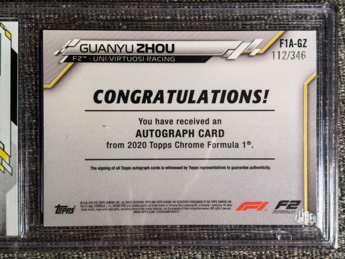 周冠宇2020 Topps Chrome F1球星卡，首版親筆簽名，實卡收藏推薦首位