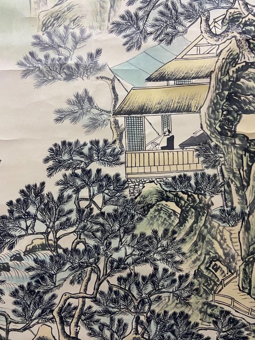 九十年代山水中堂《白雲松舍圖》國畫藝術精品綾裱裝裱字畫收藏畫心尺寸