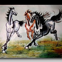金王記拍寶網】U1440 中國近代書畫名家徐悲鴻款手繪油畫一張駿馬圖系列