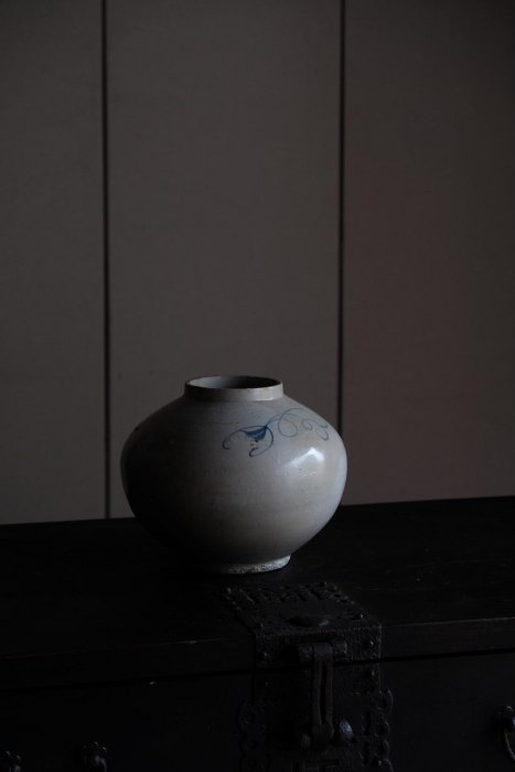 偏壺　李朝　民藝 李朝風味染付壺9.5cm口徑22cm肚徑18cm高古雅質感面對侘寂裝置磨韻老壺