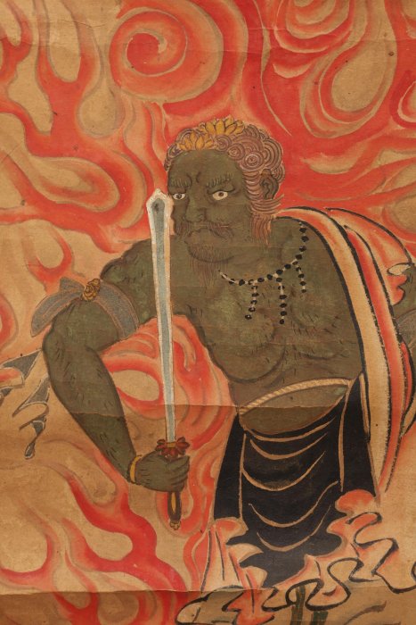 9/16結標鍍金軸頭古畫藤原保重手繪不動明王原供箱PDI0016 -軸畫茶掛