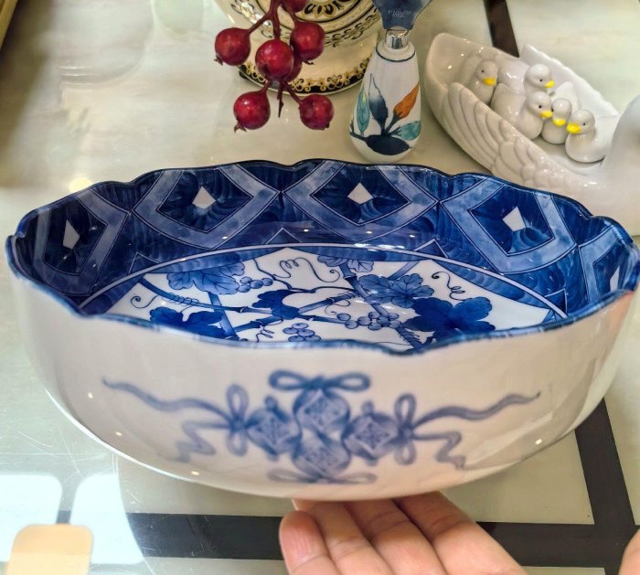 嚴選日本回流玄昌窯青花大缽，原裝帶盒珍藏，全工釉下彩葡萄圖，寓意多