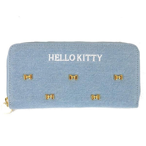【震撼精品百貨】Hello Kitty 凱蒂貓~HELLO KITTY丹寧拉鍊長皮夾(牛仔淺藍)