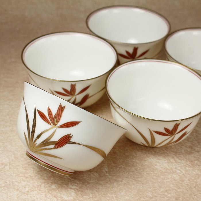 桑園の】日本香蘭社高級茶器經典金彩蘭花提樑壺湯吞釉水極潤一壺五杯