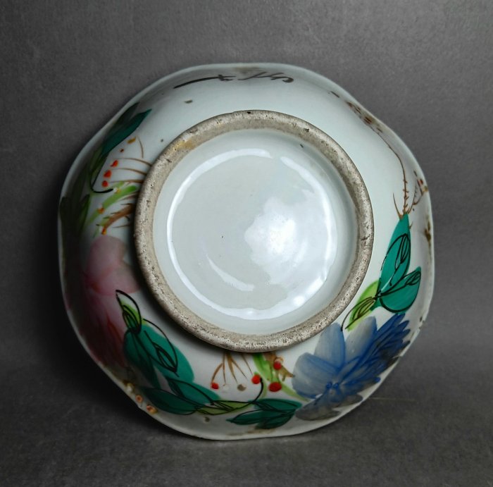 中國古瓷.清末民初.手繪花卉紋八角砵.適壺承.寬1602x5.5cm漂亮保存佳