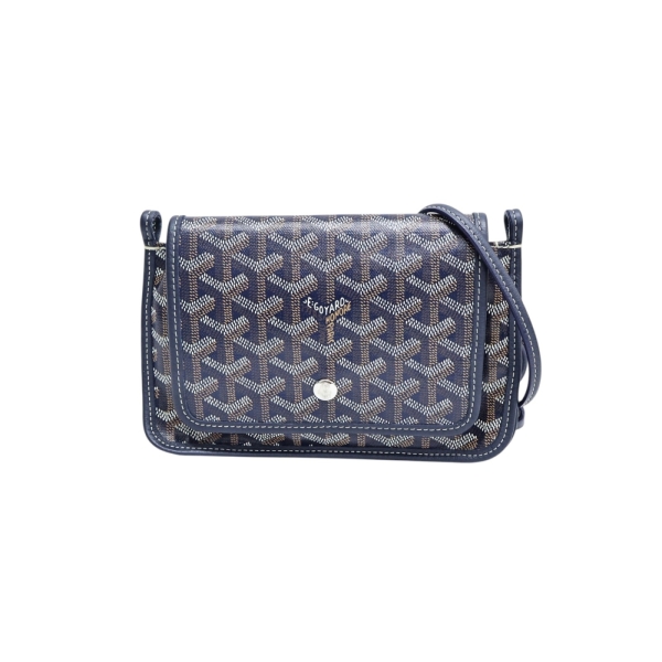 GOYARD 高雅德 海軍藍色 Goyardine帆布 Plumet Pocket Wallet 肩背包 【二手名牌BRAND OFF】