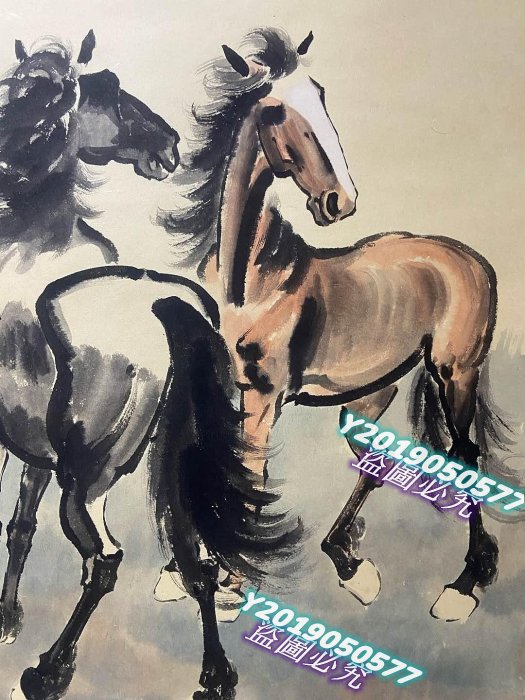 徐悲鴻馬精品，尺寸138-67厘米，國畫，品相完好無瑕疵。畫作展示兩匹馬