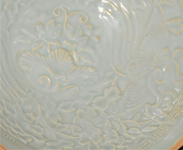 北宋時代 湖田窯 青磁刻花鳳尾花文房洗 覆燒 覆輪