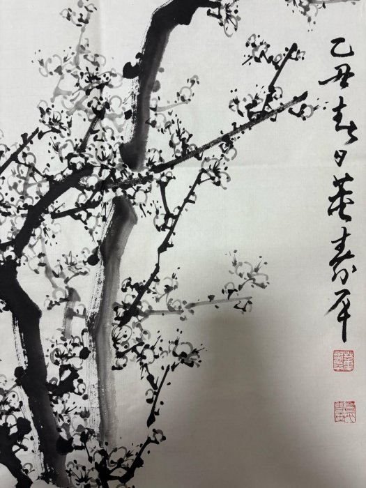 董壽平梅花畫芯，尺寸88x47，純手繪水墨寫意畫工精湛，梅花枝干遒勁