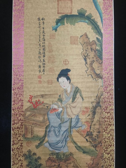 代號TZ470《唐寅仕女》三尺中堂手繪作品畫心材質：宣紙裝裱尺寸：長