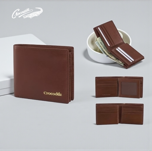 【寧寧小舖】台中35年老店 Crocodile 鱷魚 男生真皮皮夾 咖啡色 Naturale 0103-11002
