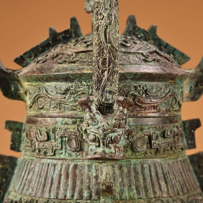 古董，藏友旧藏寄売，青銅製，「商獸面紋提梁器」祭祀品，附葬品，文房置物，賞物。 古董，藏友旧藏寄売，青銅製，「商獸面紋提梁器」祭祀品，附葬品，文房