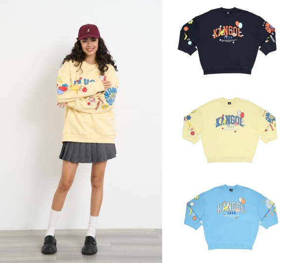KANGOL 大學T 長袖上衣 繽紛印花 寬鬆落肩款 女款 65521003