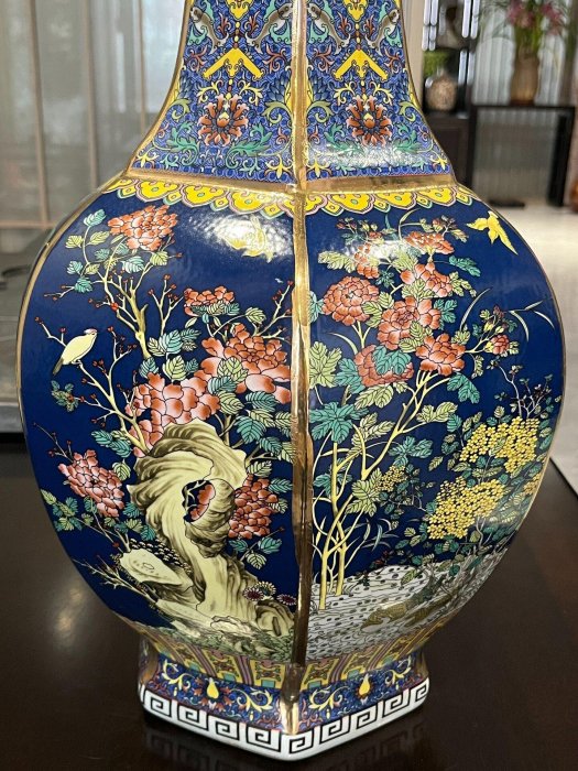 景德鎮琺瑯彩六棱花鳥瓶大花瓶六面開窗老件工藝細膩畫工典雅配色景瓷