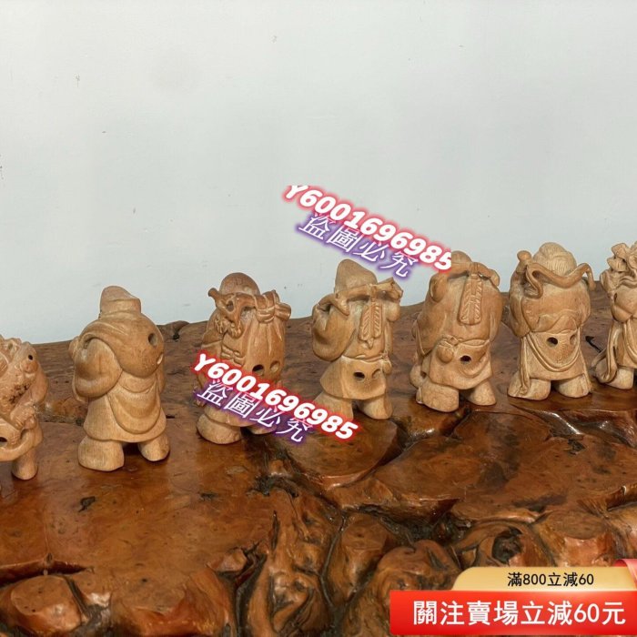 日本老木雕根付，七福神木雕根付，吉川刻款，雕工精致標七個， 尺寸:高