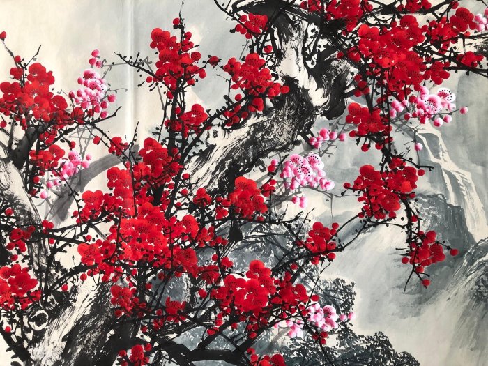 Z342【關山月】梅花，六尺橫幅純手繪作品尺寸約：70*178cm左右未裝裱