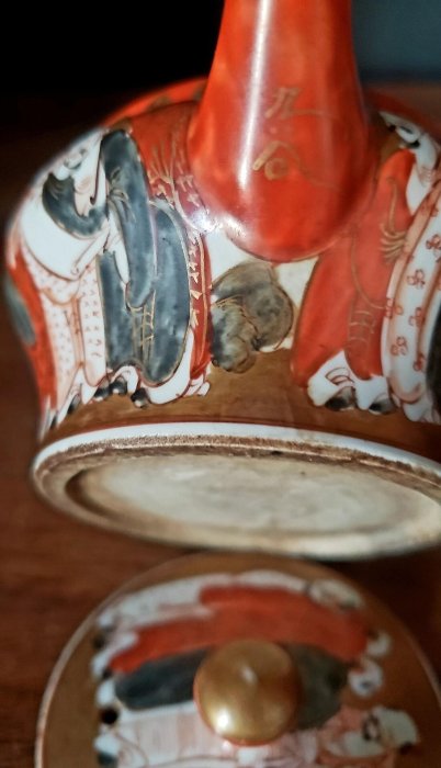 明治早期，九谷赤繪百老人側把急需，茶壺，細工，巖茶獨享壺，全品，共