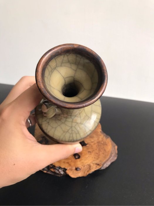 早期收藏老件瓷器金絲鐵線哥窯雙耳瓶| Yahoo拍賣