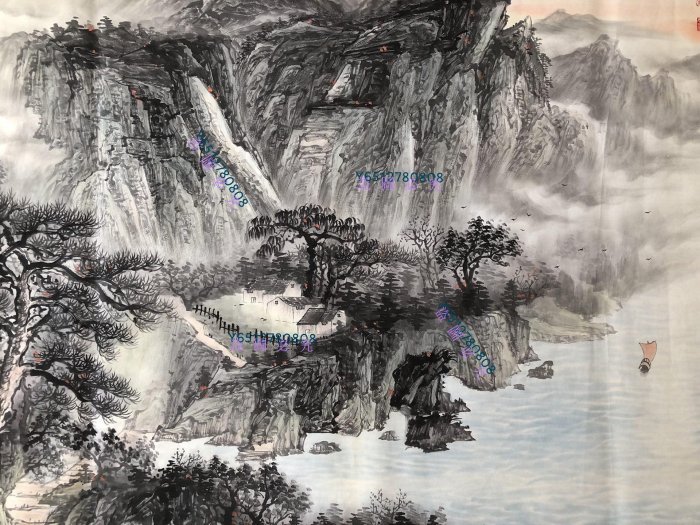 Z311【潘天壽】山水，八尺橫幅純手繪作品尺寸約2*100厘米未裝裱，帶