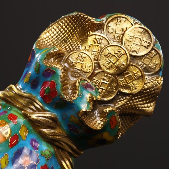 珍藏純銅景泰藍福袋金蟾招財擺件純銅掐絲琺瑯彩招財八卦金蟾形制規整器