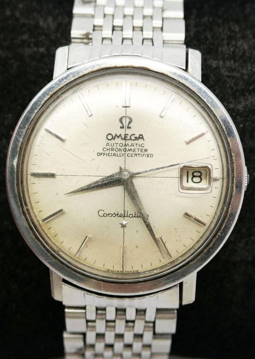 (小蔡二手挖寶網) 瑞士製 OMEGA 歐米茄 星座天文台 十字面 日期顯示 561機芯 自動上鍊 機械錶 有行走 真品 商品如圖 1元起標 無底價
