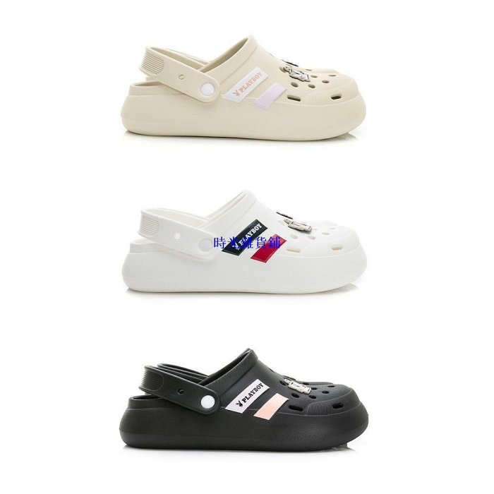 PLAYBOY 玩酷主張 輕量防水2WAY洞洞鞋-白藍紅/黑/奶茶(PY0002)-全場滿599免運