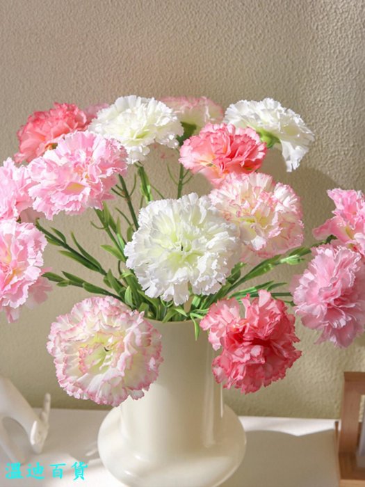 模擬綠植康乃馨模擬花束假花裝飾花絹花客廳乾花藝餐桌花擺設節日花束單支