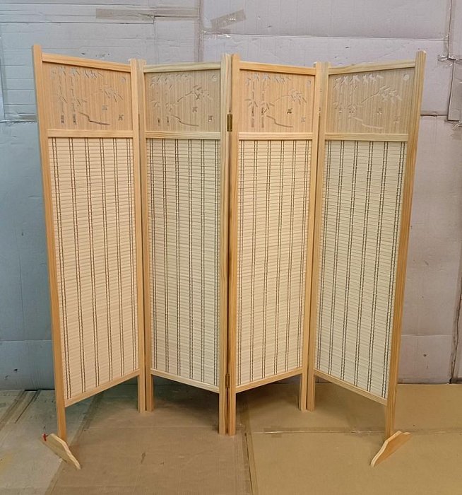 名佳利家具生活館】竹簾屏風(602) 竹片編織原木色實木框共4片裝附腳座