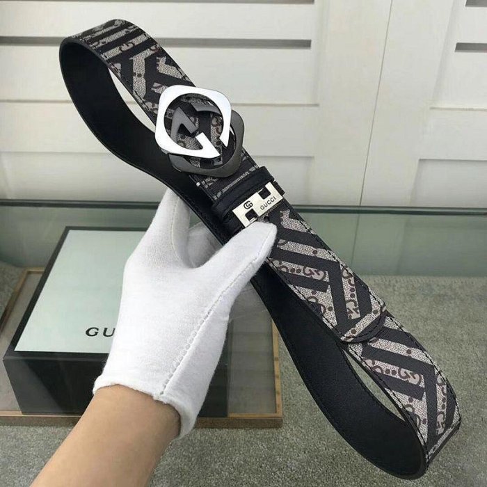 Gucci/古馳男皮帶 男士皮帶 條紋真牛皮平滑扣男士腰帶 青年潮流商務男皮帶